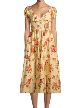 DANIELLE BERNSTEIN by WeWoreWhat Yellow Floral Tiered Midi Dress